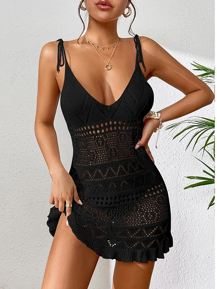 Cover ups for Swimwear Women Beachwear Crochet cover up Tunic for Beach Summer Bathing Suit Swimwear Knit Pullover Beach Dress