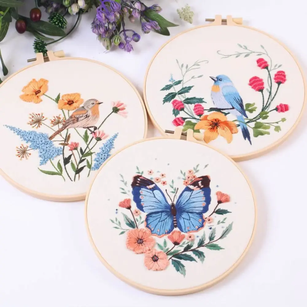 

New 3D Embroidery Kits Butterfly Bird DIY Embroidery Kits Sewing Flower Embroidery Stitching Kits Art Needlework