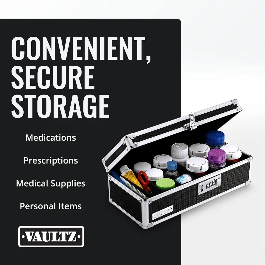 Caja de almacenamiento de medicamentos con cerradura de combinación 3,75 x 11,88 x 5,25 Negro VZ03480