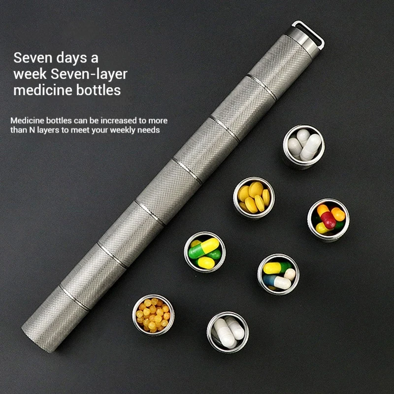 Titanium Alloy Multi Layer Waterproof Bottle Sealed Capulle Pill Storage Sealed Case Outdoor EDC First Aid Tool with Necklace