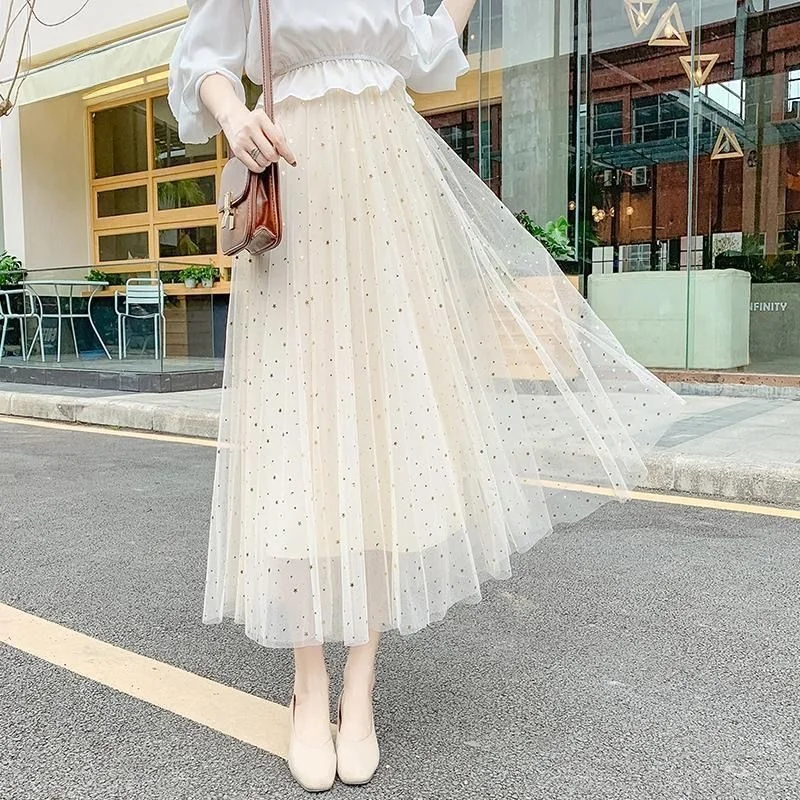 

2025 New High Waist iny Sequin Star Fairy Skirt Me f Skirt Four Seasons Slimming Pleated Skirt plus Size Women's Skirt