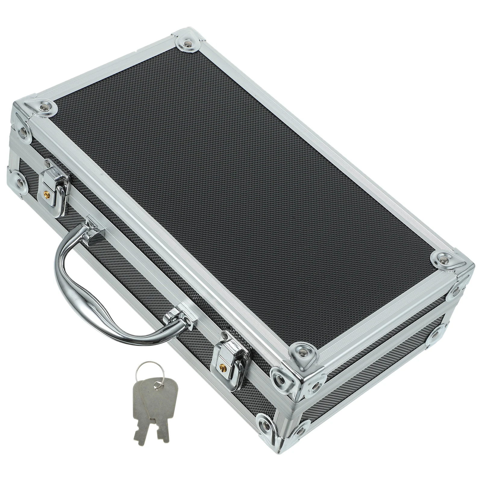 

1pcs Tool Box Aluminum Toolbox Black 29x16x7cm Lockable Storage Case Medicine Organizer Portable Container Multi-purpose