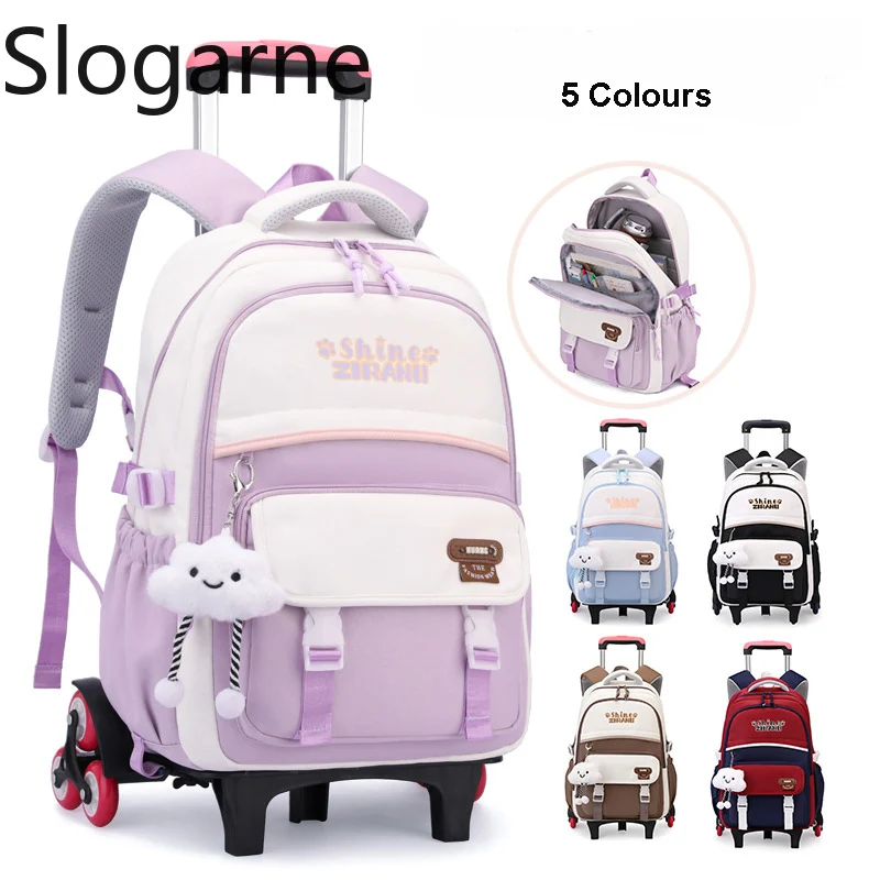 ZIRANYU School Rolling Backpacks Students Wheeled School Bags Girls Waterproof Trolley Schoolbag Kids Fashion Back Pack Bookbags