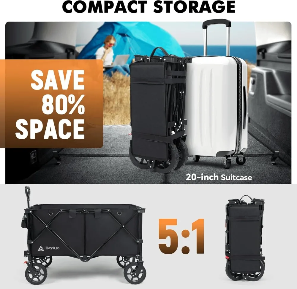 Wózek składany o bardzo dużej pojemności - udźwig 150 kg, koła terenowe do użytku na zewnątrz, w ogrodzie i na plaży