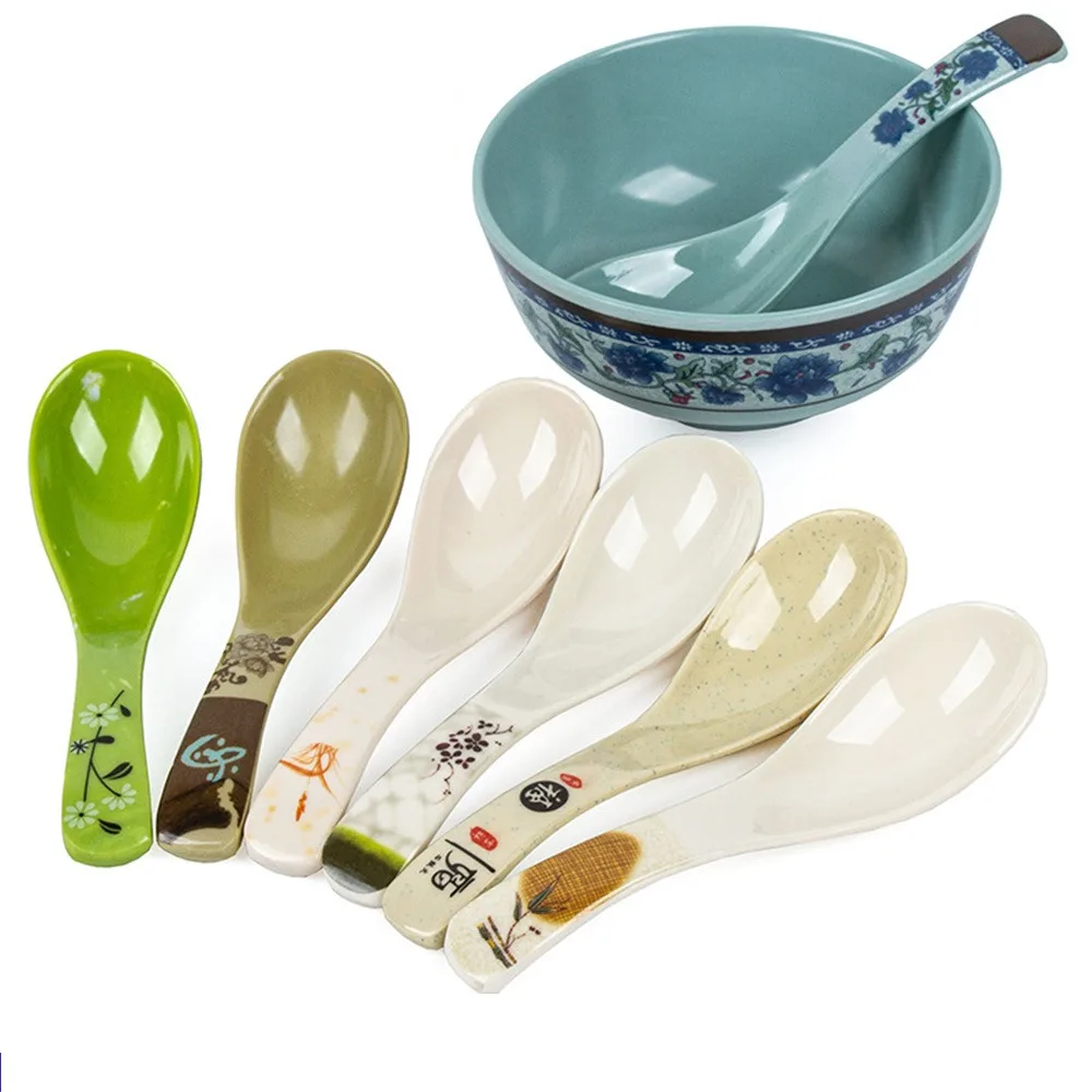 Color Melamine Spoon Plastic Spoon Small Rice Spoon Imitation Porcelain Spoon Soup Key Lamian Noodles Spoon Restaurant Household