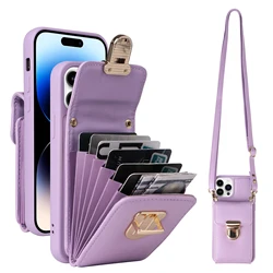 Vertical Cards Solt Wallet Leather Crossbody Case for IPhone 14 15 Pro Max 13 12 11 XR XS 7 8 SE 2022 Lanyard Metal buckle Cover