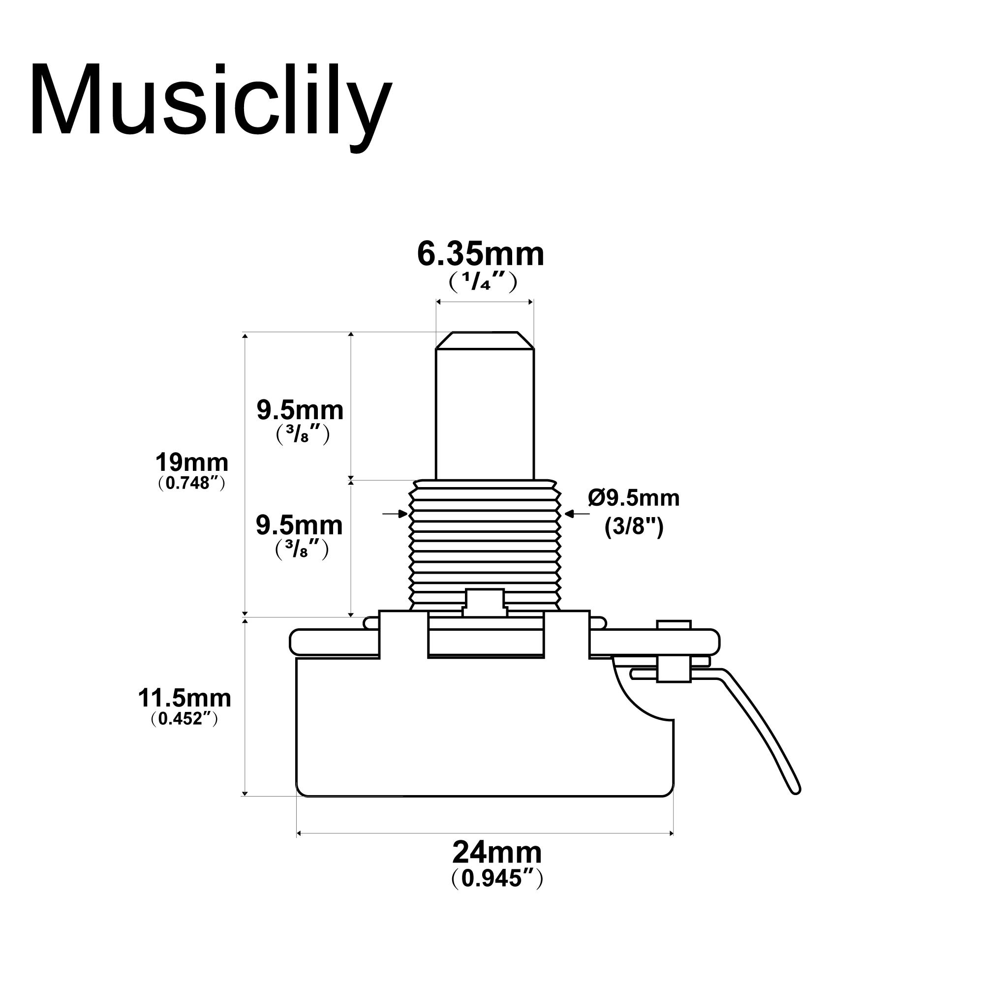 CTS 450 A250K Pot Solid Standard Shaft 3/8 Inch 10% Audio Taper Potentiometer for Electric Guitar Bass