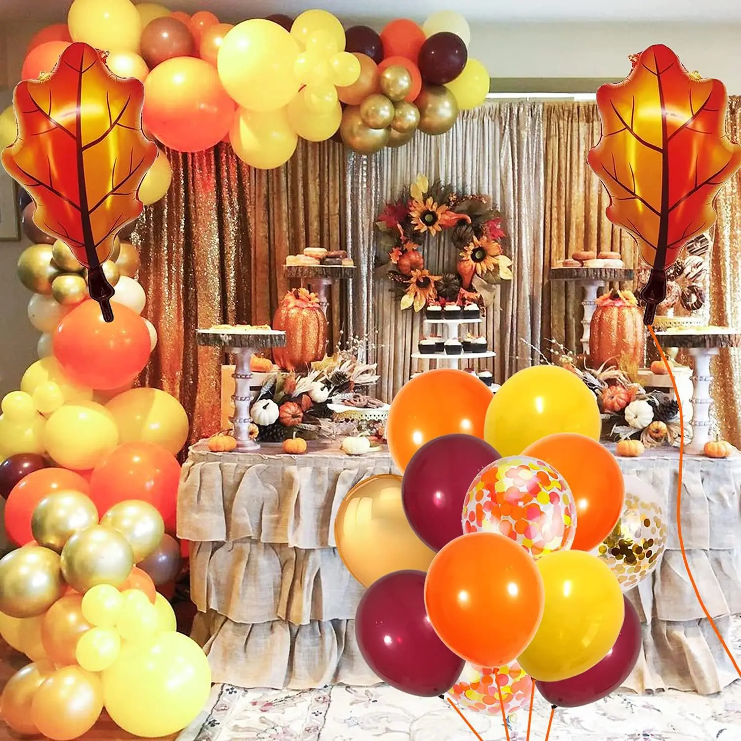 Maple Leaf Four Seasons Orange Yellow Wine Red Gold Balloon Maple Leaf Aluminum Film Balloon Suitable for Autumn Theme 2025