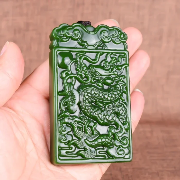 Chinese Green Jade Dragon Waist Tag Pendant Necklace Jewellery Fashion Hand-Carved Relax Healing Man Women Luck Gifts Amulet