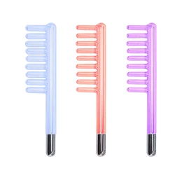 3PCS Hair Comb Dandruff Removal Glass Smoothes hairComb Shaped Probe For High Frequency Electrotherapy Instrument Purple Light