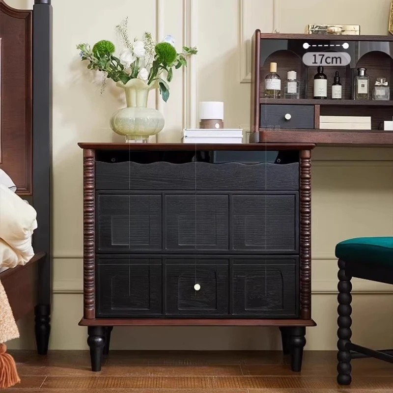 

Makeup table Solid wood high stool Wabi-sabi retro style dresser Small apartment dresser