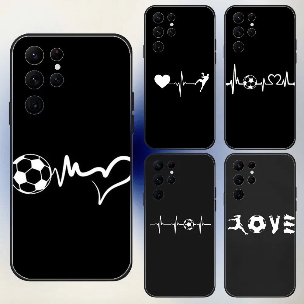 Football Heart Beat Phone Case For Samsung S24,23,22,30,21,10,9,Ultra,Plus,Lite,FE,5G Black Soft Case