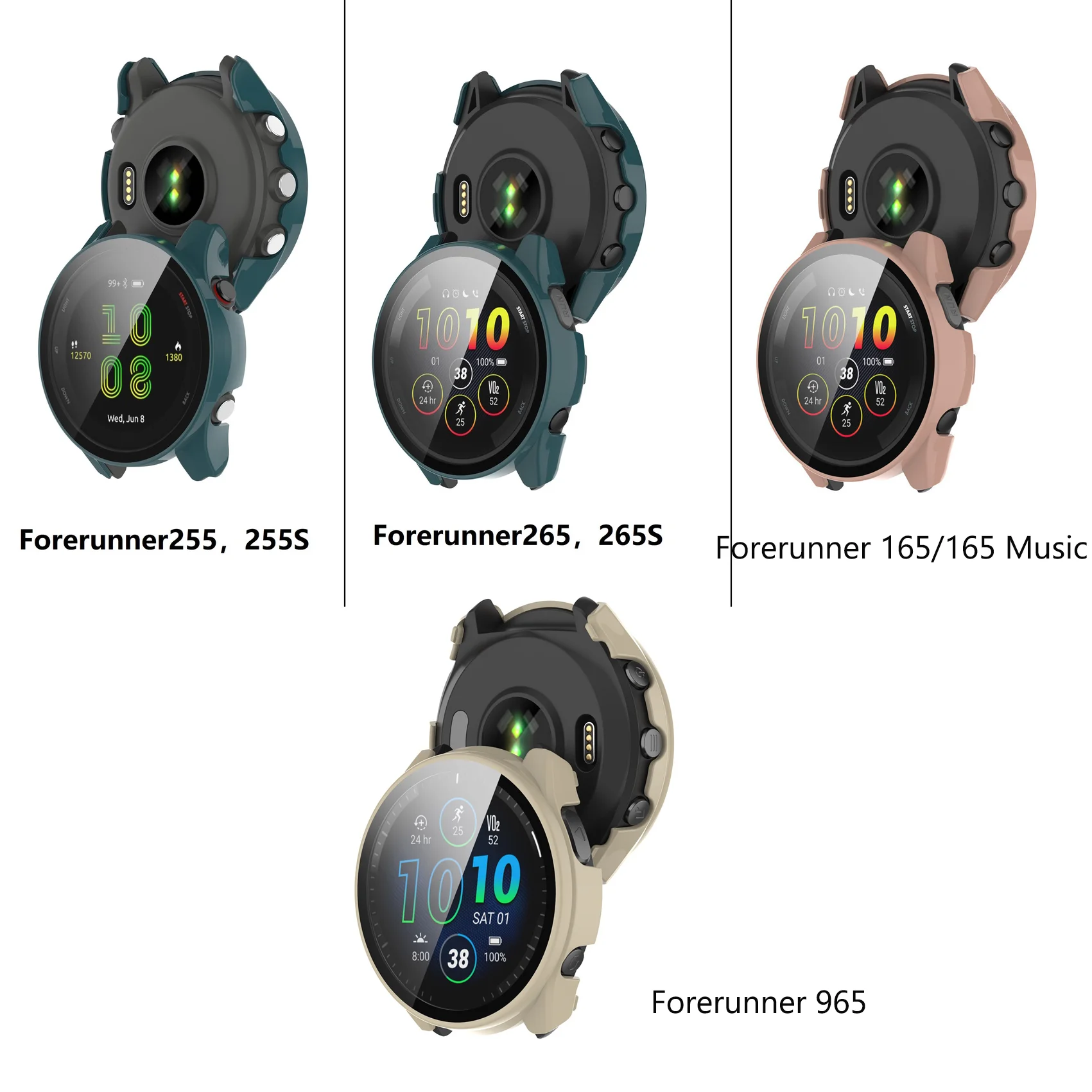 สําหรับ Garmin Forerunner 255 255s 265 265s 165 เพลง 965 Hard PC กรอบกันชน + HD Slim กระจกนิรภัย anti-scratch