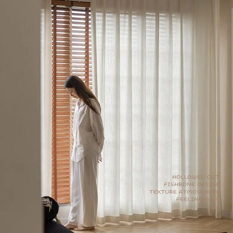 Japanese Linen Translucent Gauze Curtain Living Room Curtain Bedroom High Grade Decorative Drapes Window Gauze UV Protection