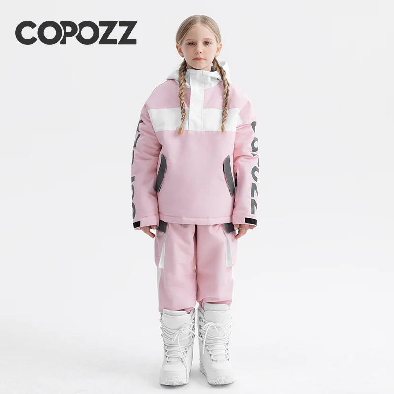 COPOZZ Children\'s Hodded Ski Jacket Pants Trousers Warm Waterproof Boys Girls Outdoor Snowboarding Winter Ski Suit Set Kids