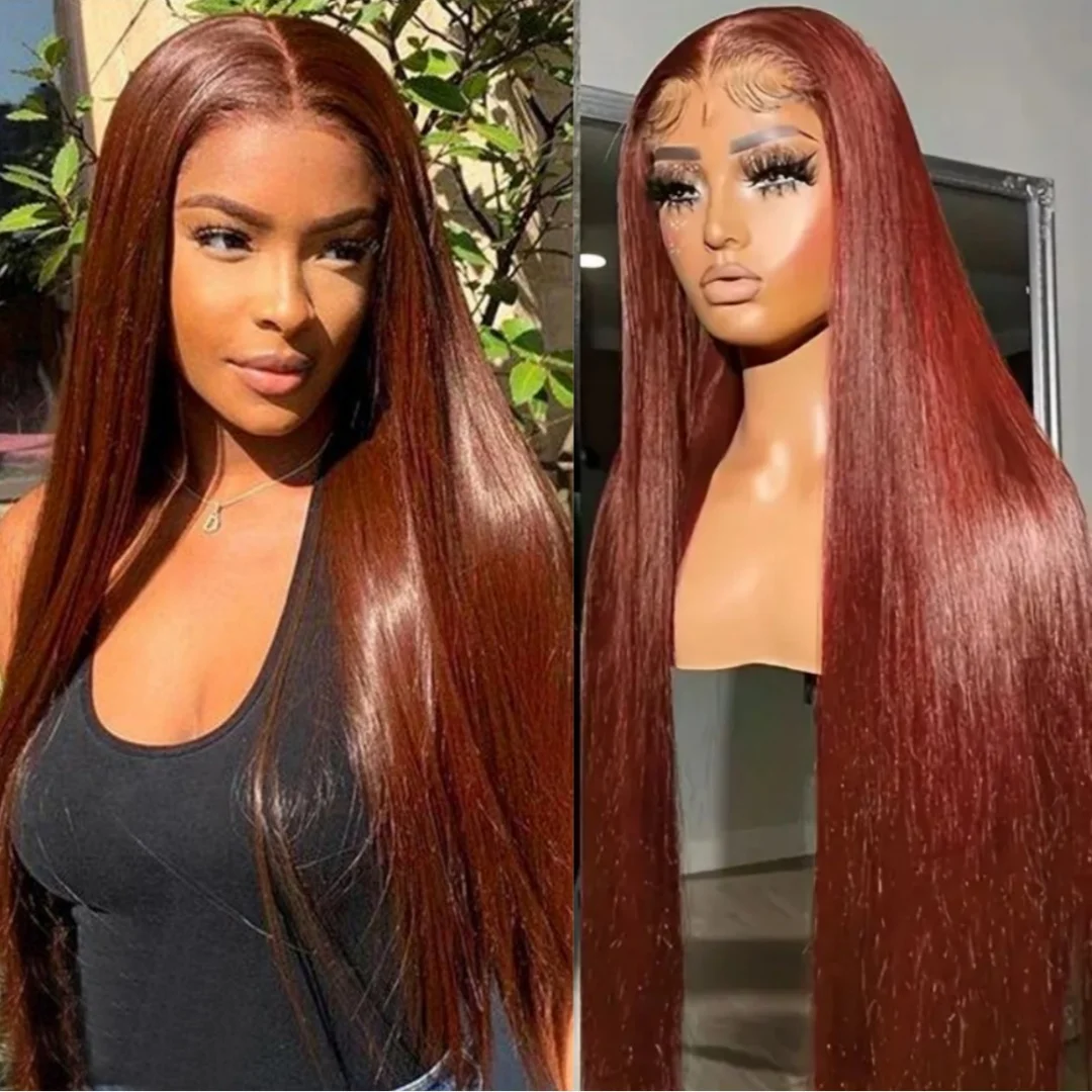 Parrucche diritte marrone rossastro HD 13x4 Parrucca per capelli umani in pizzo Pre pizzicata Parrucche frontali in pizzo colorato da 30 pollici Parrucca brasiliana 100% umana