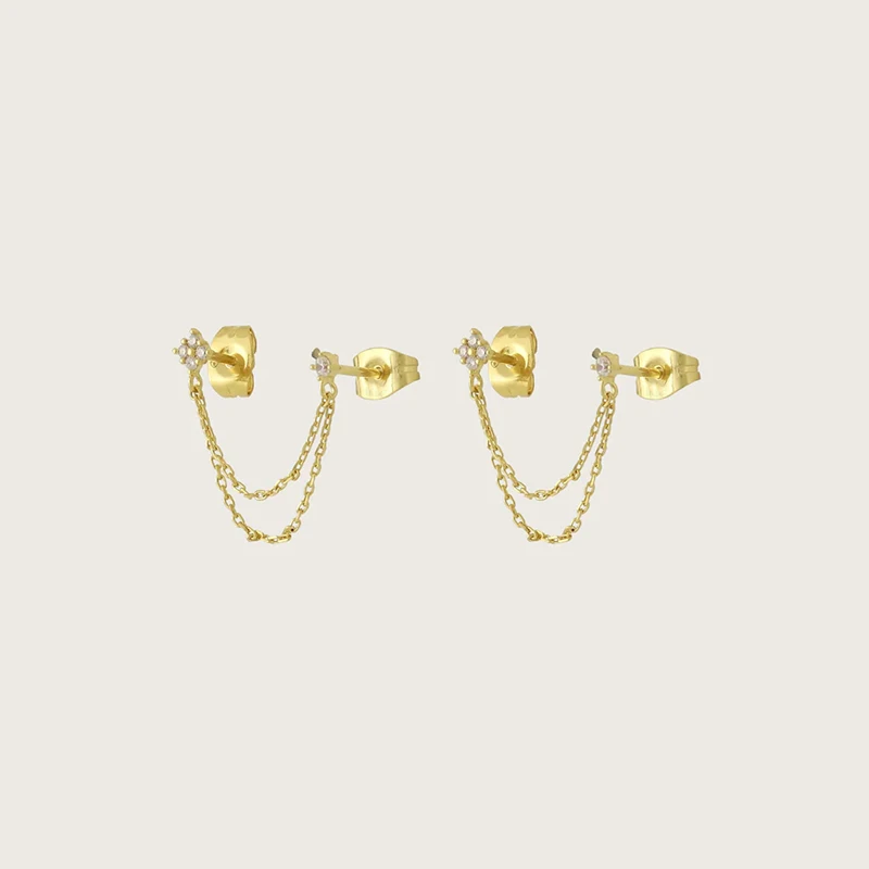 TIANDE Gold Color Star Chain Dangle Earrings for Women Zircon Piercing Stud Earrings Fashion Jewelry Wholesale