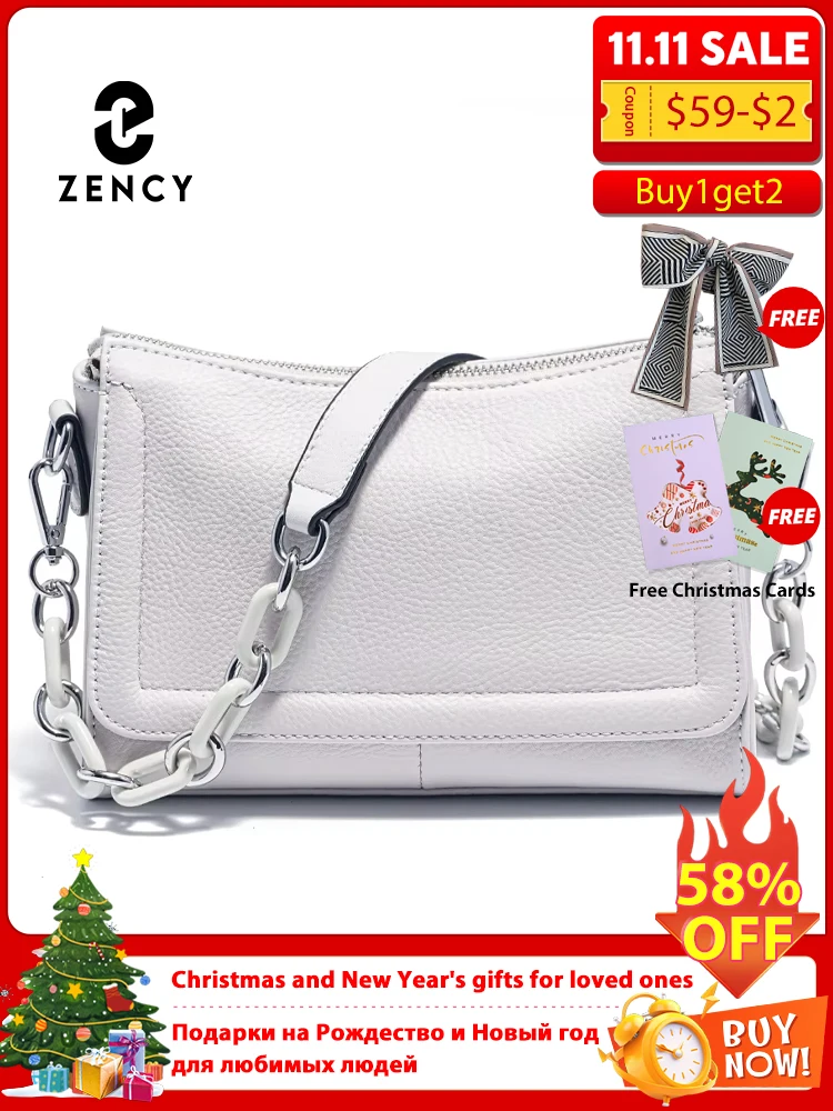 

Zency 2025 Acrylic Chain Handbag Soft Leather Top-Handle Women's Luxury Small Underarm Crossbody Bag White Fashion Shoulder