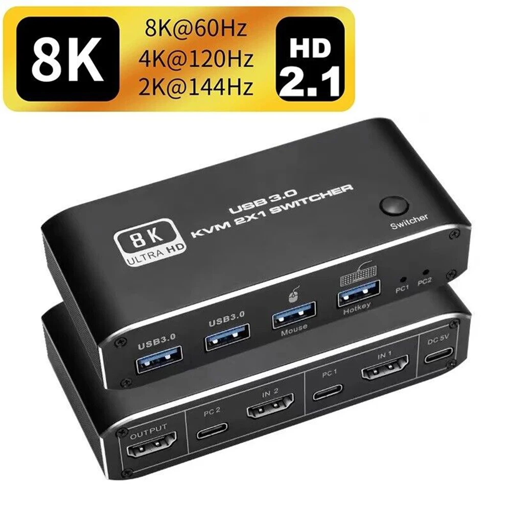 

HDMI-совместимый 2,1 KVM переключатель 4K 120Hz USB 3,0 KVM переключатель USB 8K 60Hz 1080 @ 240Hz USB KVM коммутатор с USB 3,0 портом ПК