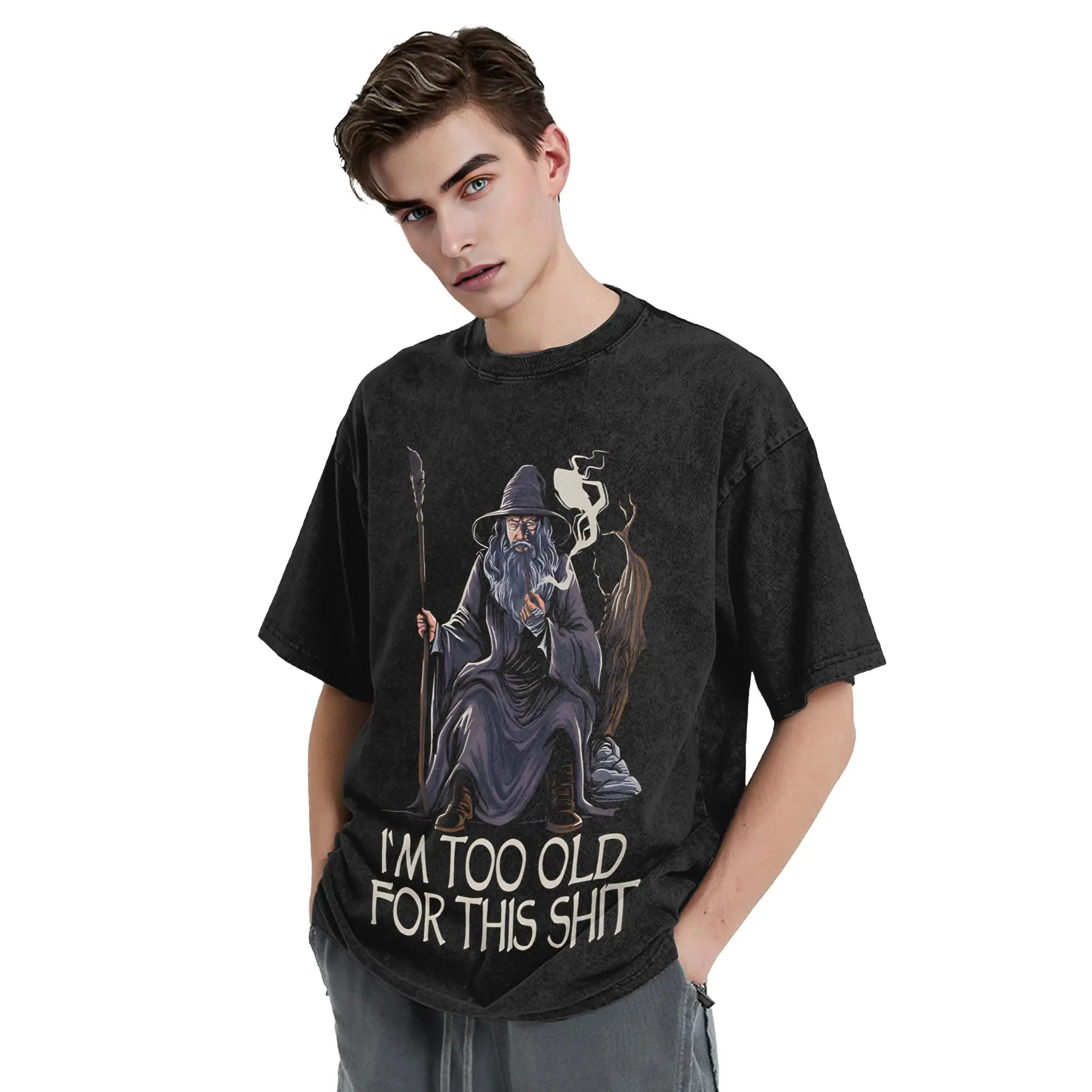 Gandalf L-Lords R-Rings T Shirt Hip Hop Washed Oversize T-Shirts  Retro for Men Women Tops Streetwear Summer Tops Tees