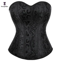 Plus Size XS-6XL Sexy Overbust Top Lace Up Boned Korsett Brocade Zip Lingere Corset Bustier For Women