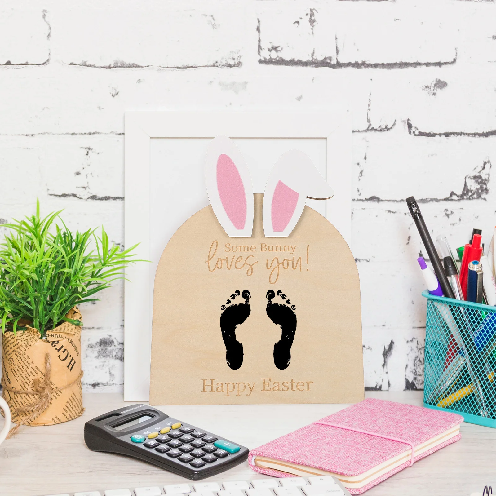 بصمة الطفل تذكار أرنب عيد الفصح لوحة خشبية ديكور غرفة الحضانة DIY بصمة حلية عدة الذاكرة الوليد