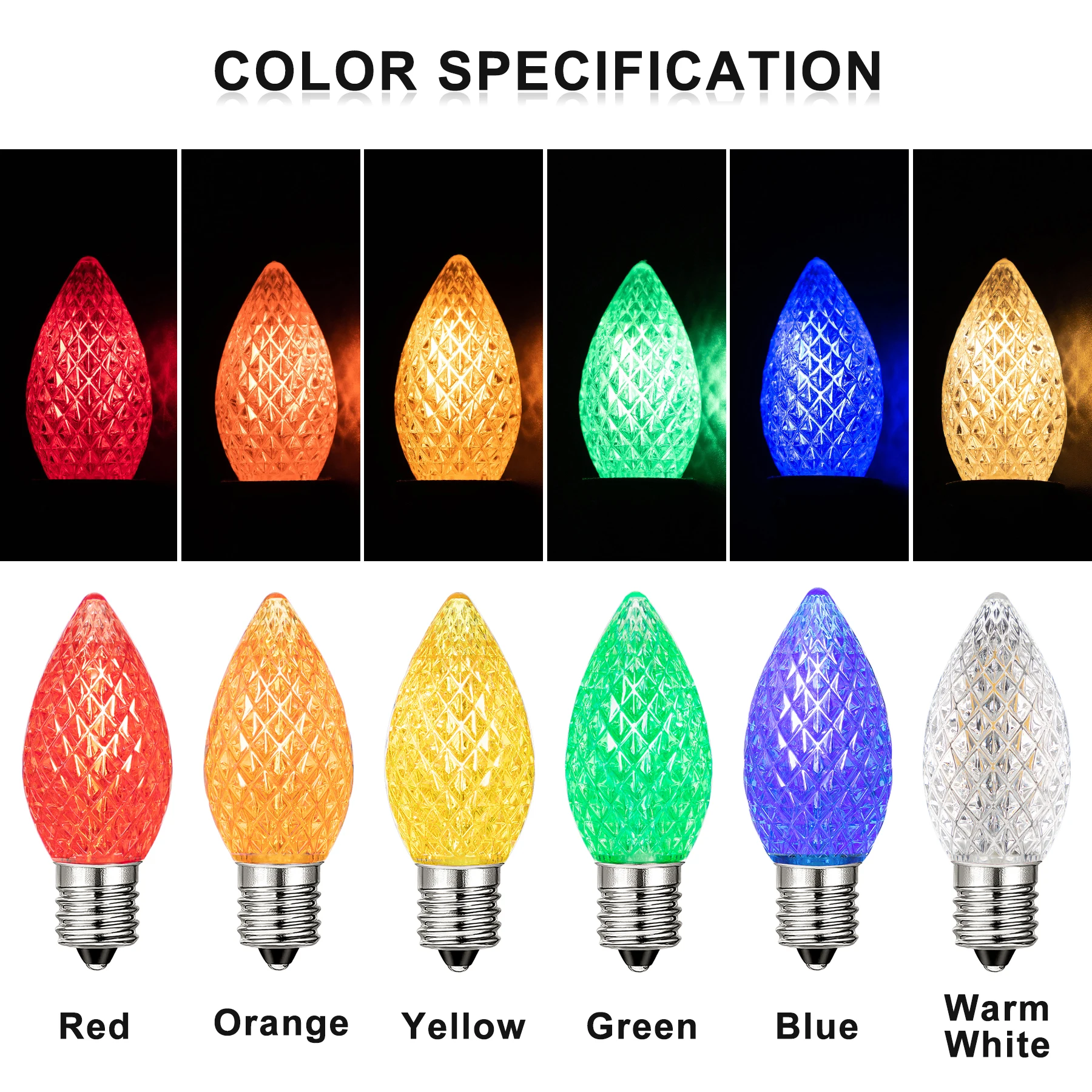 25Pack Multicolor C7 Christmas Led Light Bulbs Faceted Plastic Shatterproof Party Garden Outdoor Decor String Light Replace Bulb