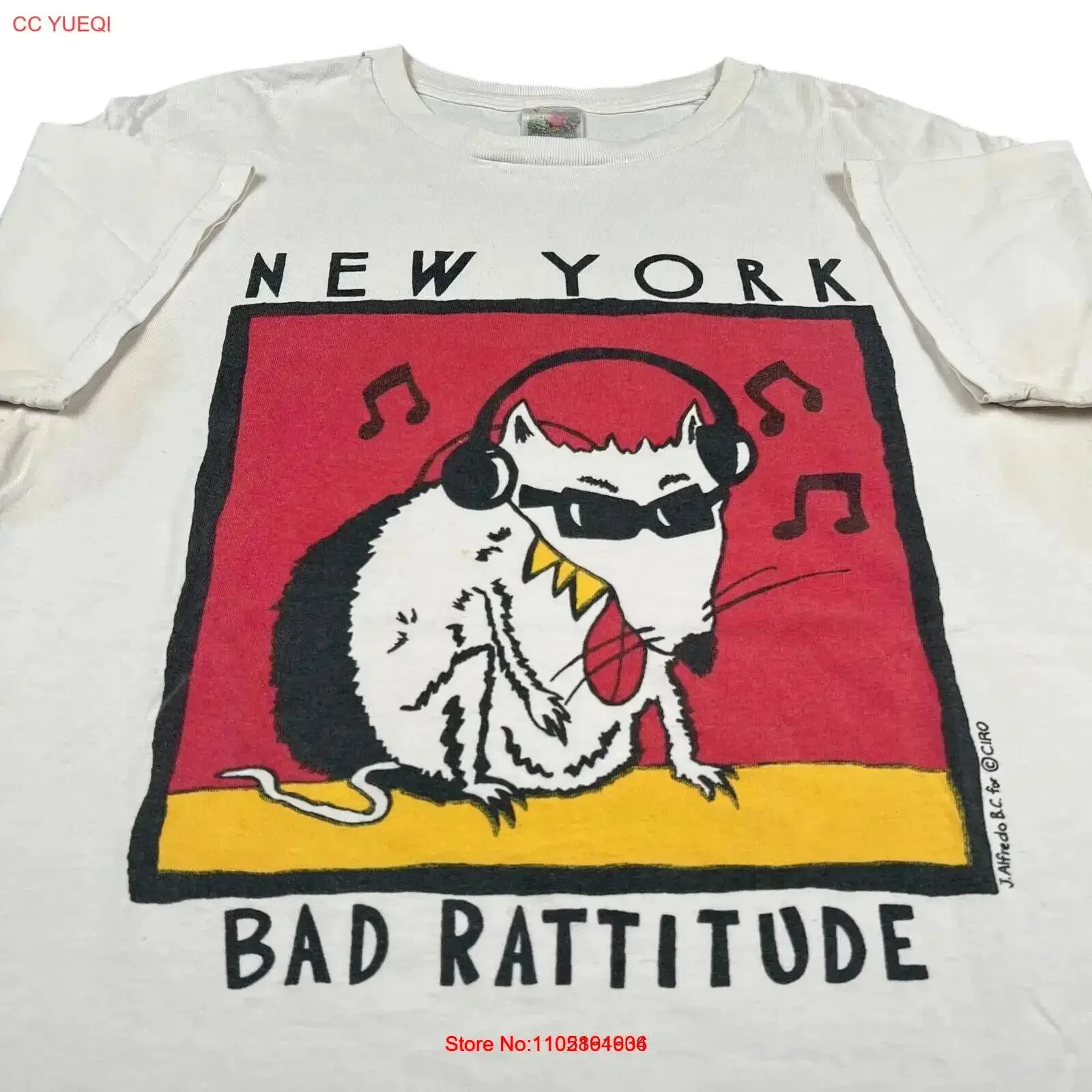 تي شيرت عتيق من نيويورك rattitude Rat Art Graphic NYC أبيض تي شيرت عتيق مغسول أنيق كاجوال ممتد للتنفس #1