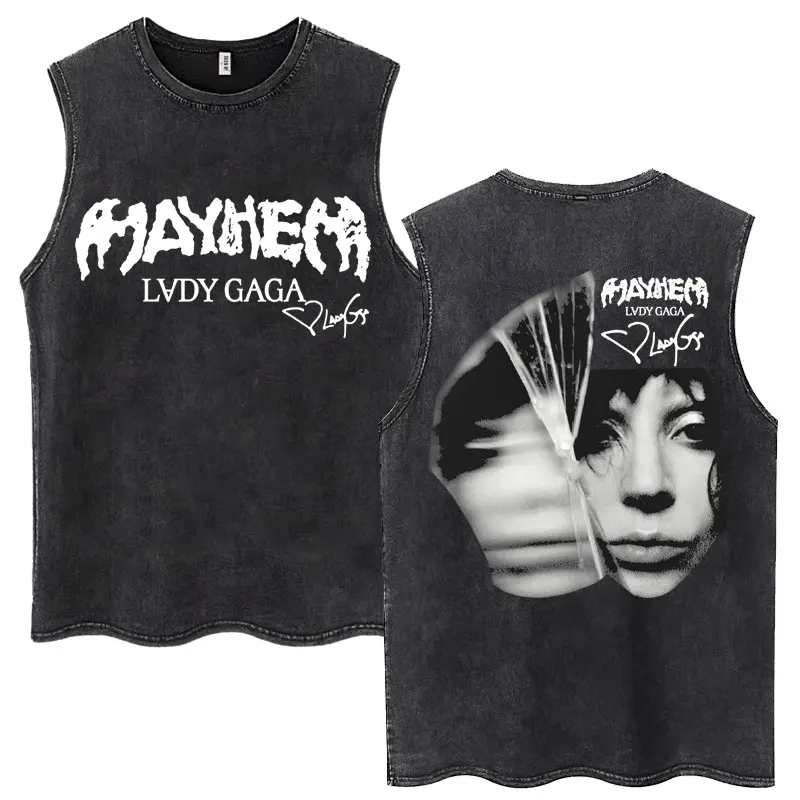 Lady Gaga The Mayhem Ball Tour 2025 Washed Tank Tops Fashion Men