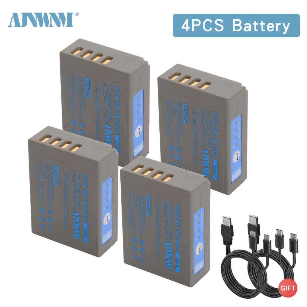 

AJNWNM NP-W126 NP W126 NP W126S Battery with Type-C Input for Fujifilm Fuji X-Pro1 XPro1 X-T1 XT1 HS30EXR HS33EXR X PRO1 X100F