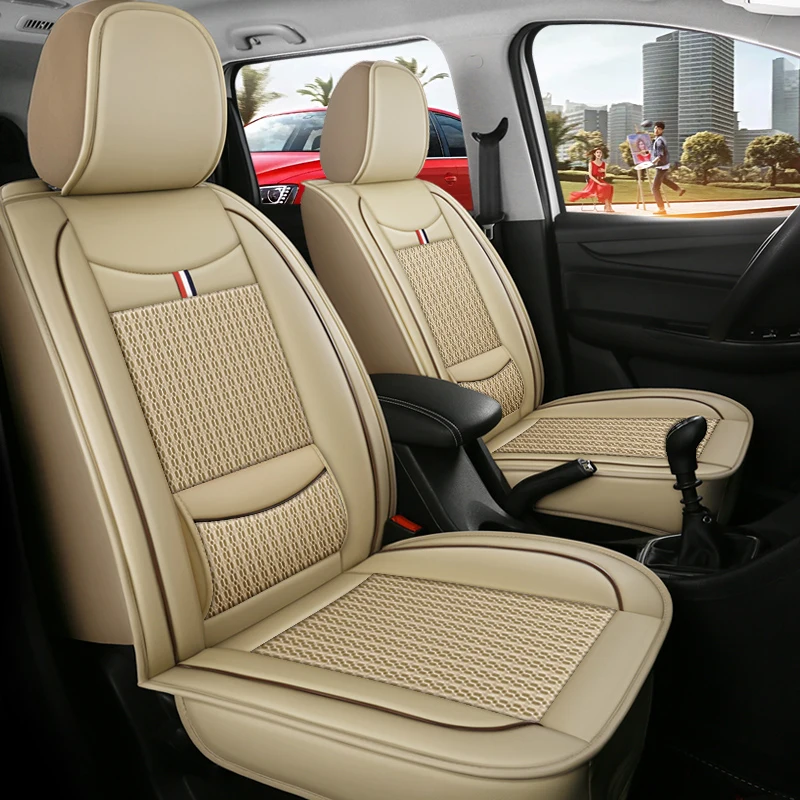 

2Pcs Universal Front Seat Covers, Fixed Lumbar Support, Breathable Ice Silk Full Wrap, All-Season Durable, Fits Most Cars