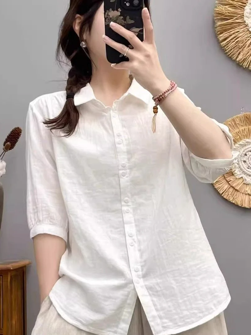 

Soft Cotton Short Sleeve Shirt Women's Summer Fashion High Quality Skin-friendly Breathable Color Top Korean Style Loos...