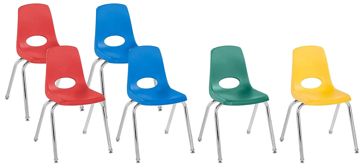 

Factory Direct Partners 10370 16" School Stack Chair, Stacking Student Seat with Chromed Steel Legs and Nylon Swivel Glides