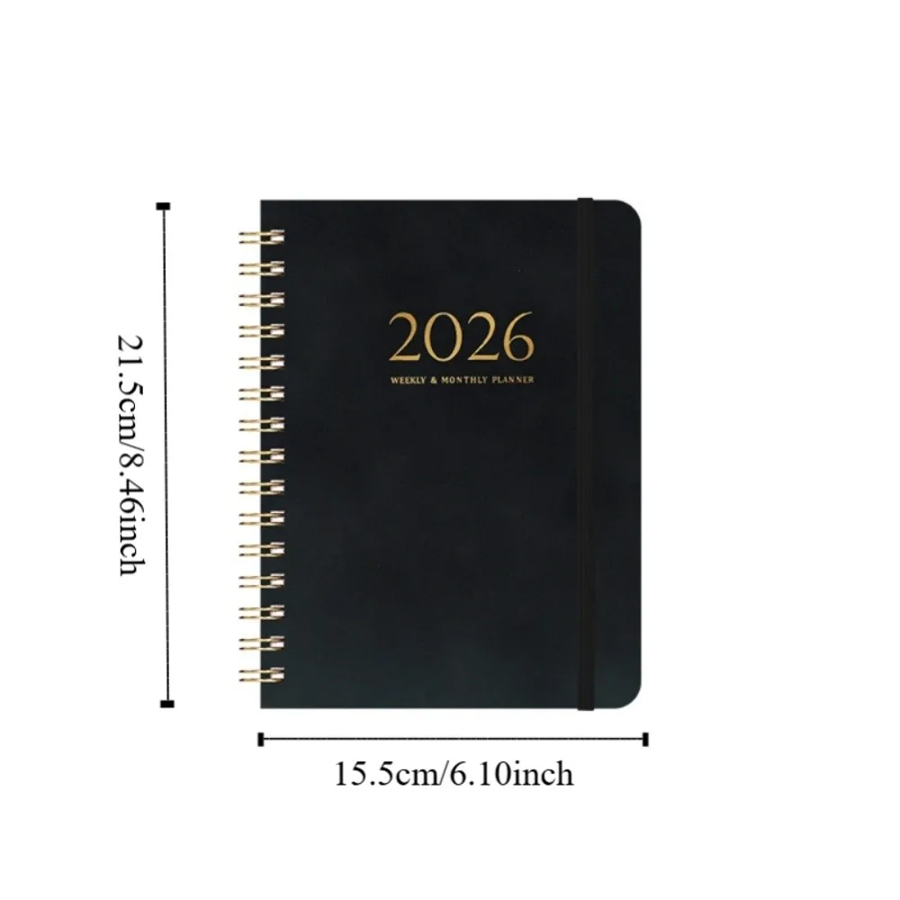 A5 2026 تقويم مخطط شهري أسبوعي PU أغطية جلد لفائف جداول دفاتر الملاحظات ذاتية التعبئة مع حزام المفكرة اليومية