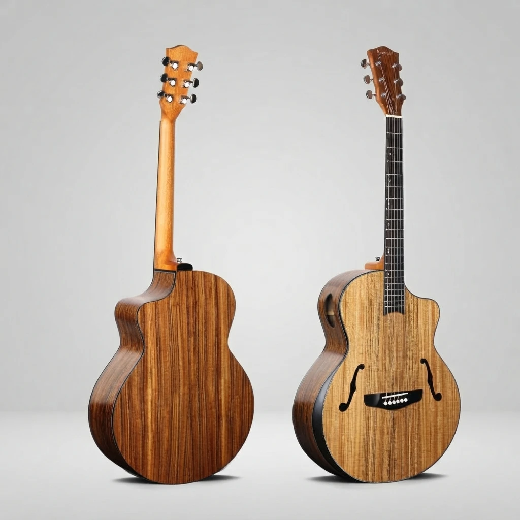 F-Hole Cutaway Acoustic Guitar Whole Striped Wood Body GA Shape 6 Strings for Beginners, Great for Jazz and Daily Practice