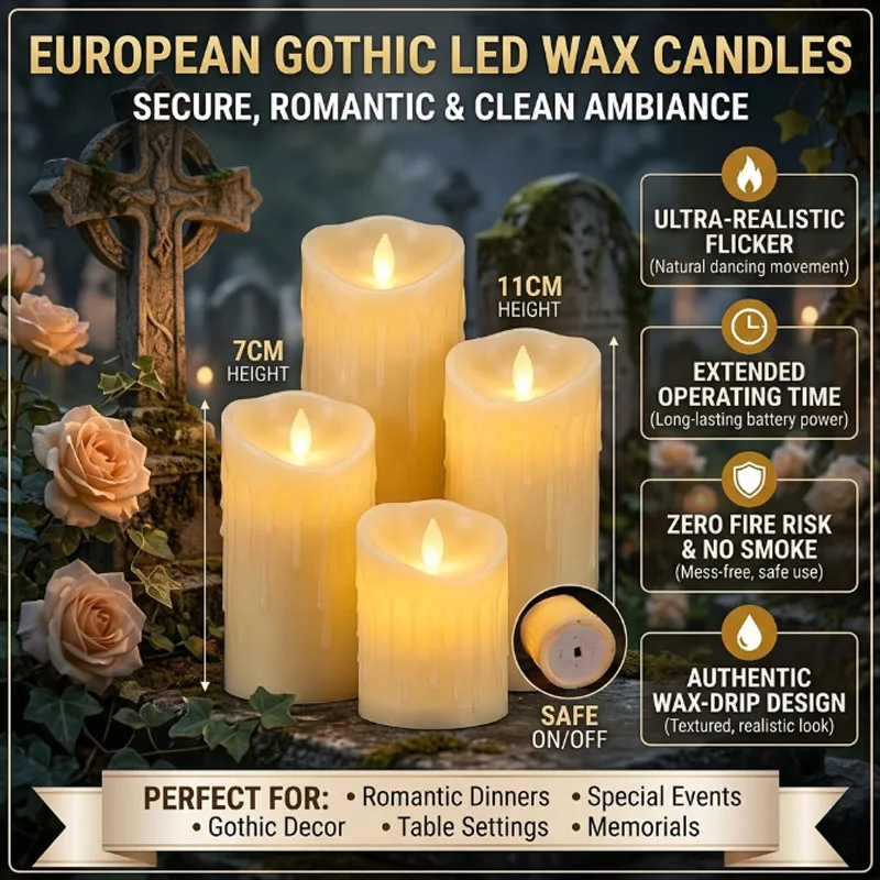 Realistic LED Simulated Candle, Flameless Battery-Operated for Birthday, Wedding, Stage, and Cemetery Grave Memorial Decor