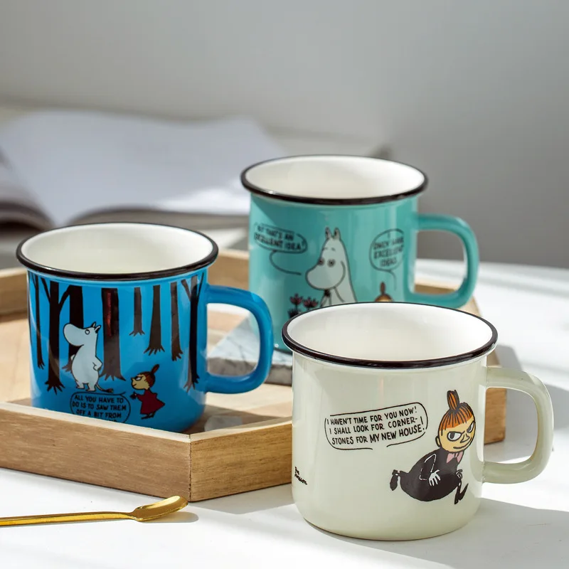 300ML Cartoon Ceramic Mug Retro Imitation Enamel Mugs Office Home Funny Water Cups Breakfast Milk Coffee Tea Cup For Gift