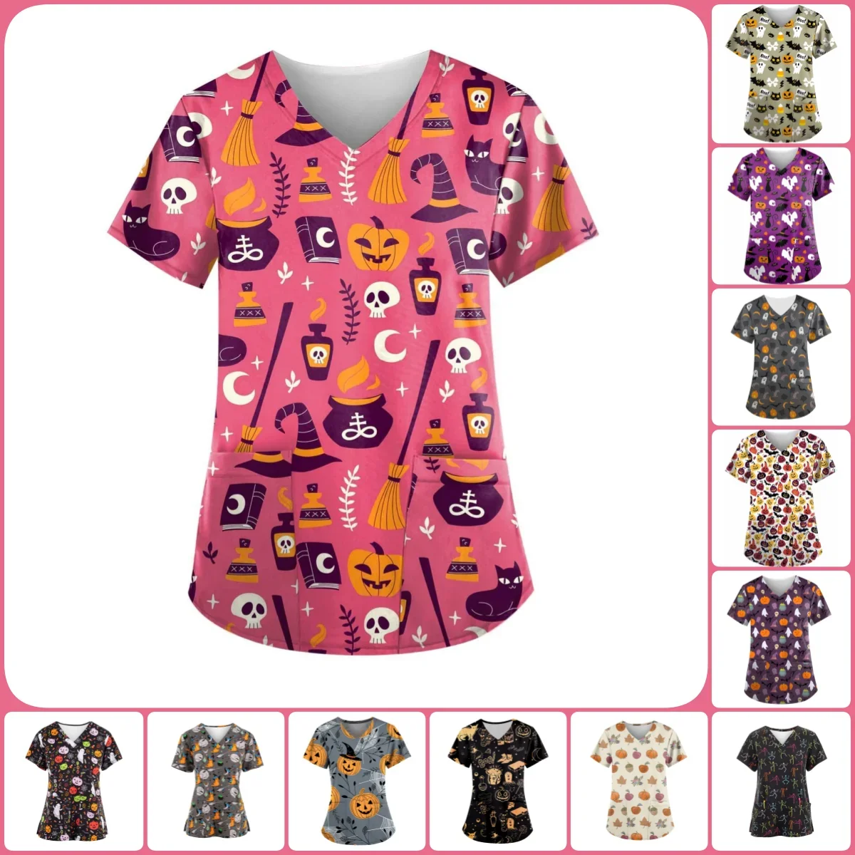 

Женская больничная форма, футболка для кормления с рисунком тыквы на Хэллоуин, v-образный вырез, короткие рукава, топы в стиле Хэллоуина, хирургическая униформа, женская