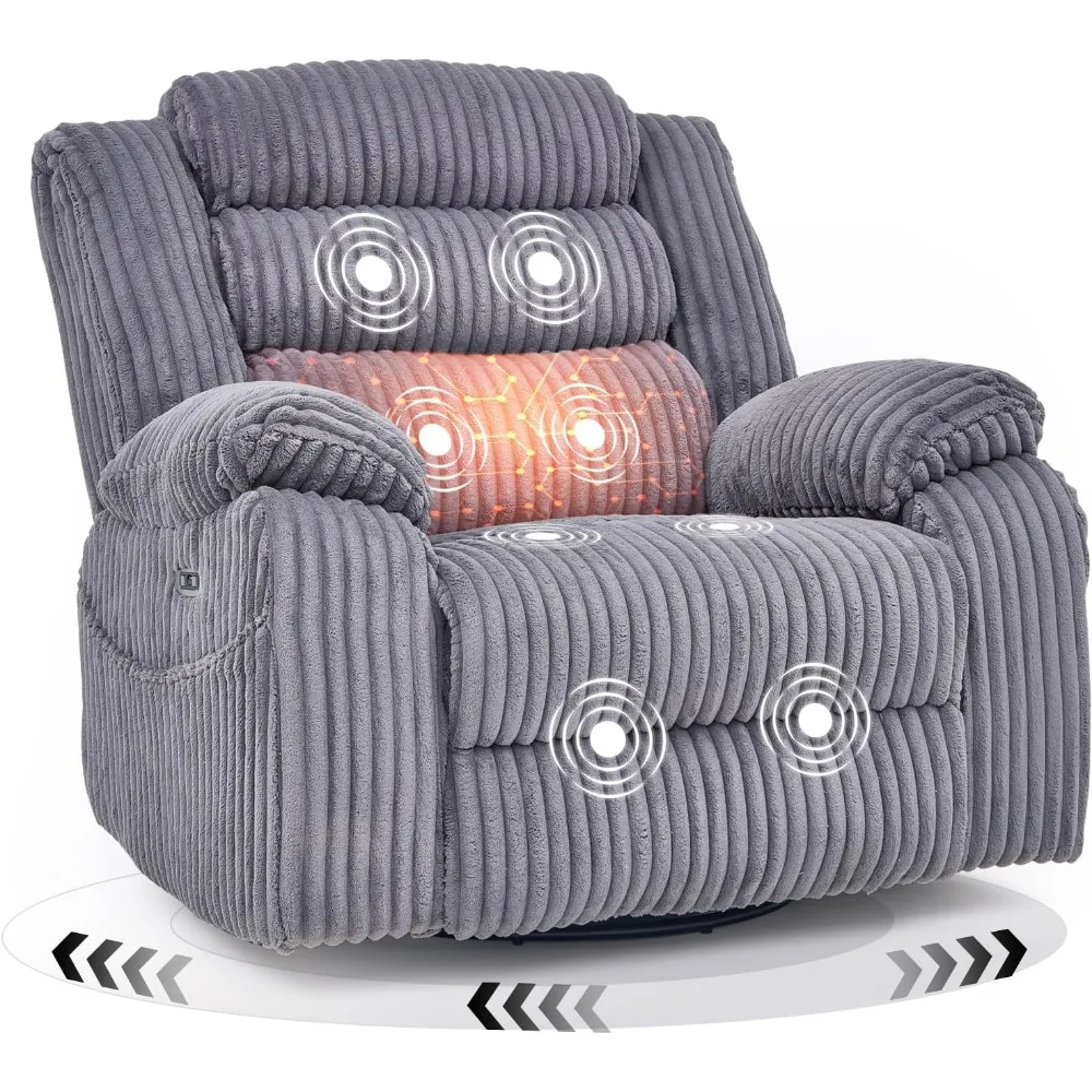

Power Swivel Rocker Recliner Chair for Adults with Massgae and Heat, USB and Type-C Charging Port, Infinite Position, Electric G