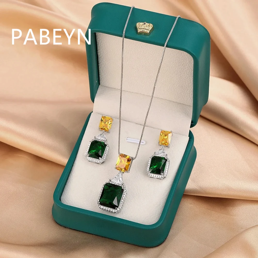 925 Silver Dual-Color Zircon Pendant Studs. Stunning Emerald and Citrine-toned Zircon. Chic, Elegant Jewelry view 4