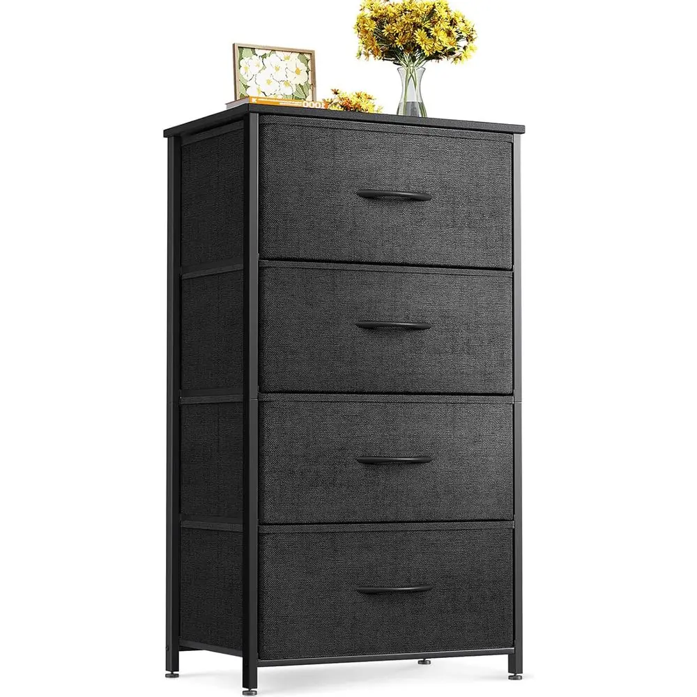 

Drer or Bedroom with 4 Storage Ders, Small Drer Chest o abric Ders with Sturdy Steel e or Small Space, Wood Top, Black