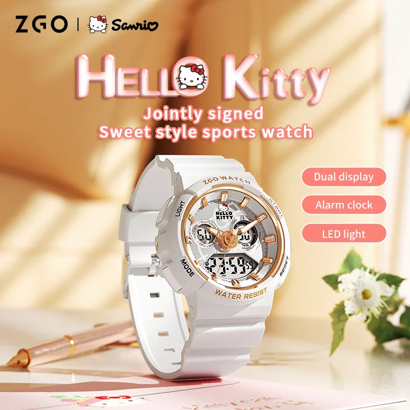 ZGO X Sanrio Hello Kitty Электронные часы для девочек средней и средней школы, водонепроницаемые светящиеся часы для подростков, подарок 862