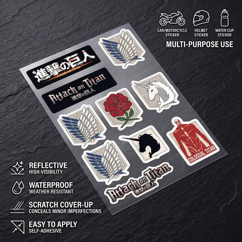 A-AttackonTitan-n Long Lasting Waterproof Reflective Sticker Scratch Conceal Fit Motorcycle Car Helmet Fridge Decals