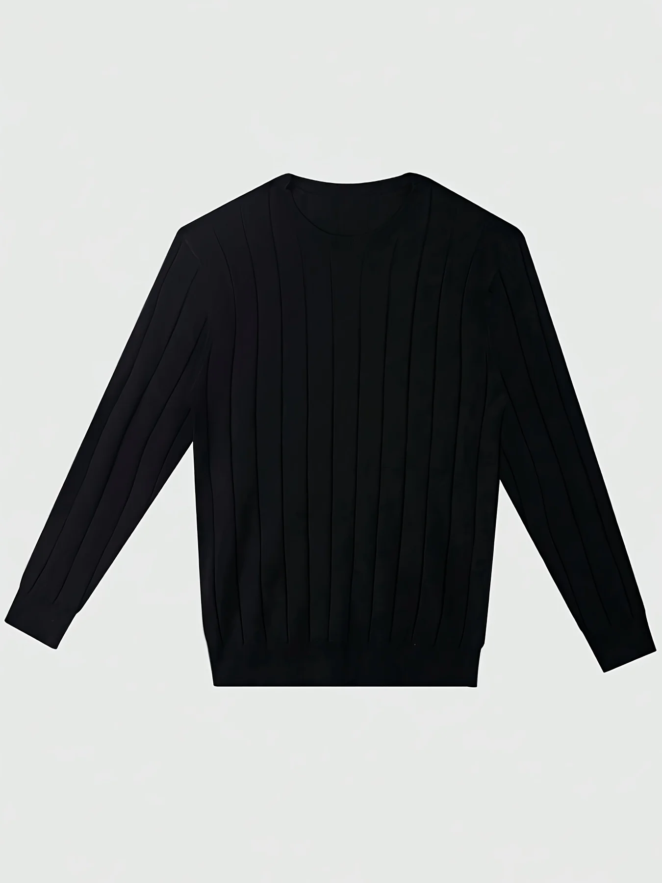 Herren Schwarzer Strickpullover 2026 Herbst Winter Lässiger Gerippter Rundhals-Pullover Slim Fit Langarm-Jumper Top Modische Streetwear – Detail 9