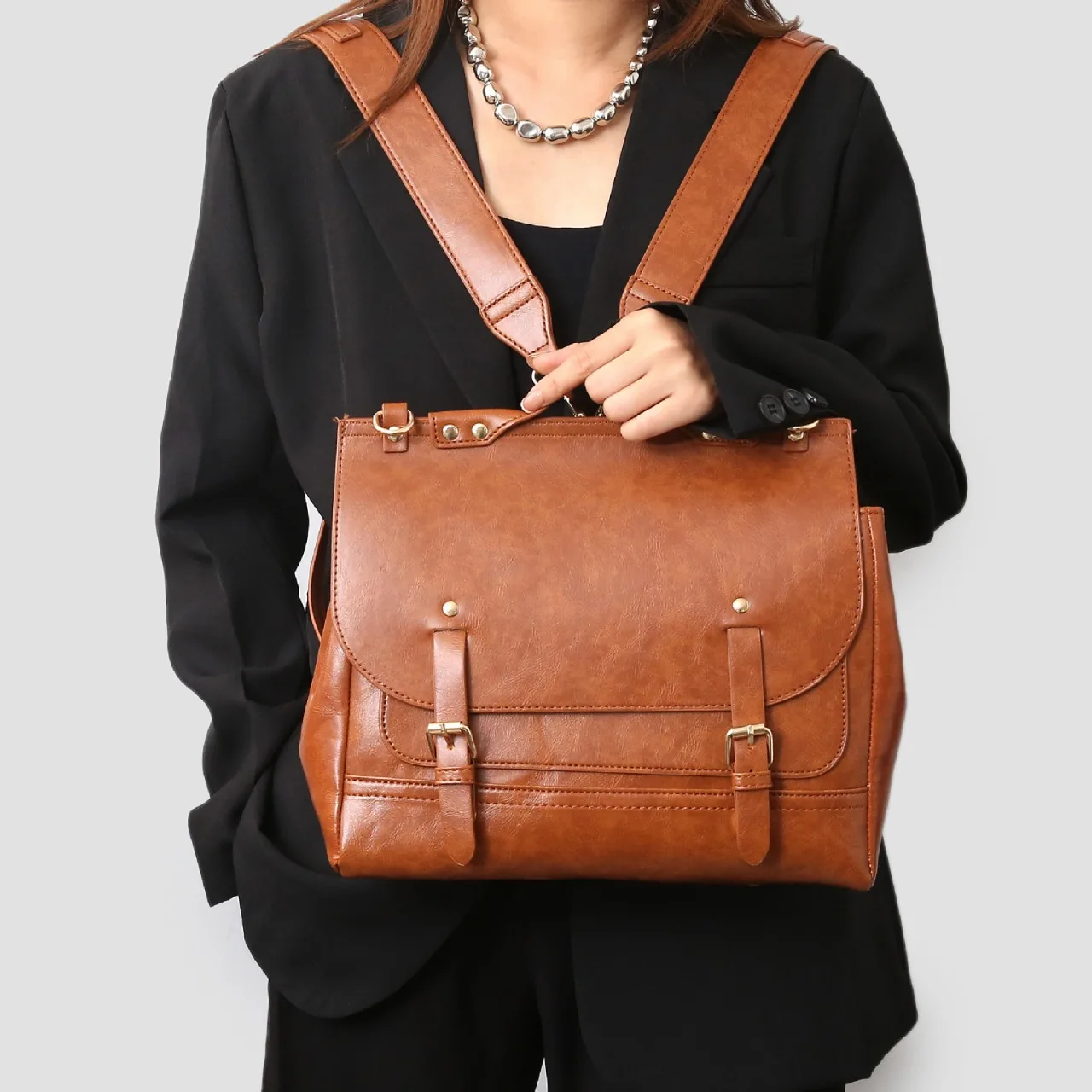 3WAY Commuter Backpack Women\'s Japanese Messenger Bag Vintage Handheld Crossbody Bag Briefcase JK Uniform Student School Bag