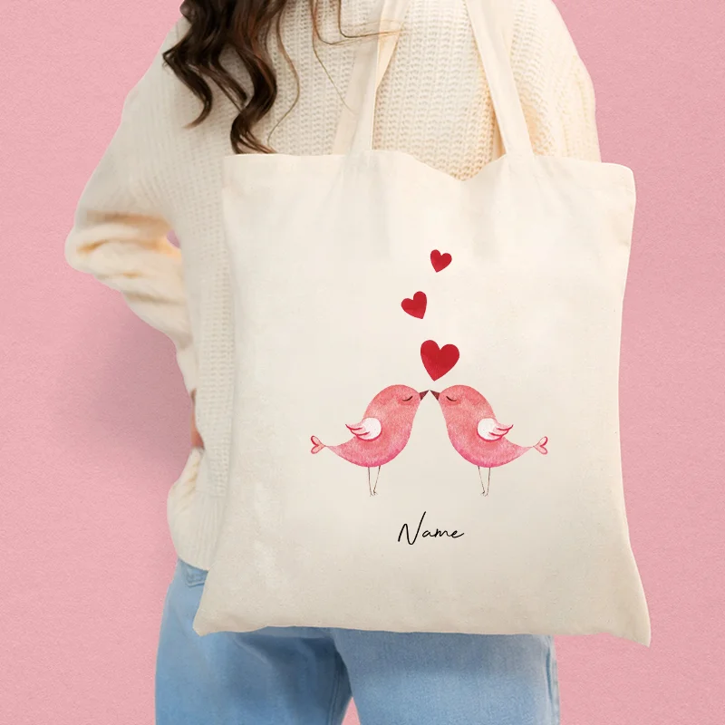 Custom Name Valentines Girlfriend Designer Gift for Women Canvas Tote Bags for Couple Special Personalized Gifts for Boyfriend