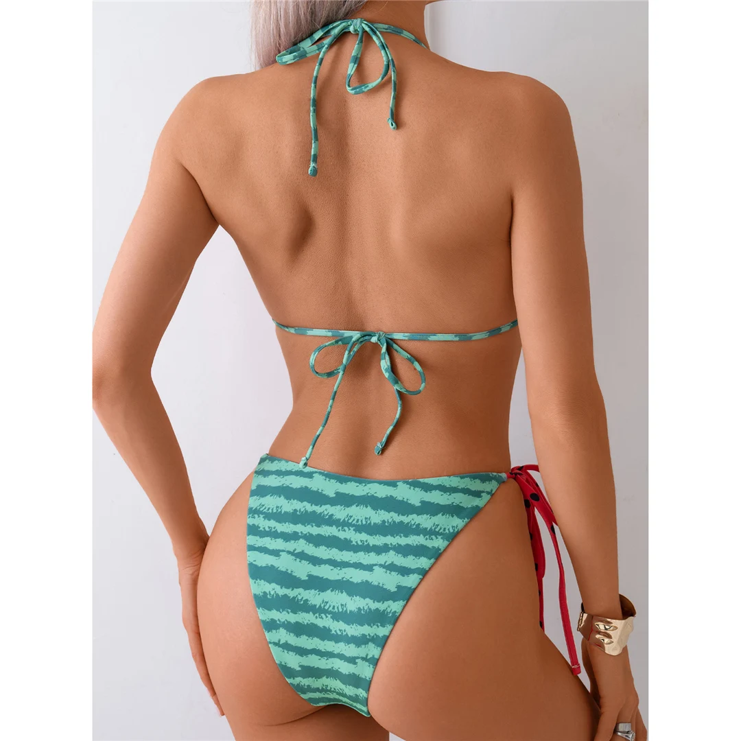 Flag-Print-Bikini mit Neckholder und hohem Beinausschnitt, zweiteiliger Badeanzug für Damen, Badebekleidung, Badeanzug, Schwimmanzug V6144 – Detail 8