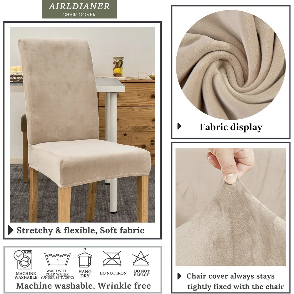 2024 Soft Velvet Chair Covers Thick Solid Color Chair Seat Cover Stretch Dining Room Chair Slipcover Office Banquet Restaurant