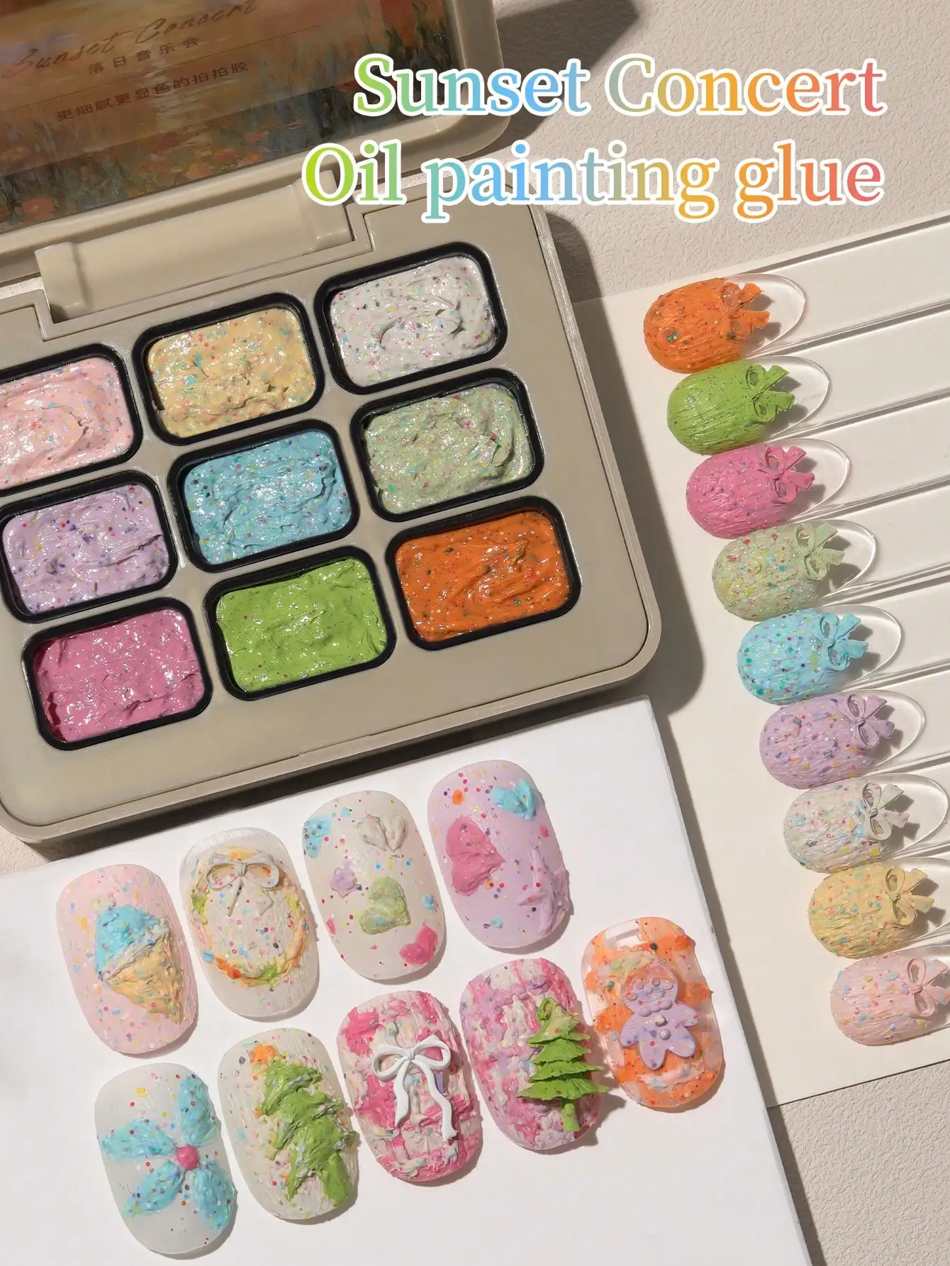 مجموعة طلاء أظافر جلية مكونة من 9 ألوان لحفلات غروب الشمس، تدوم طويلاً، غير قابلة للغسل لتصاميم الإغاثة ثلاثية الأبعاد - Luo Ri Yin Yue Hui #5