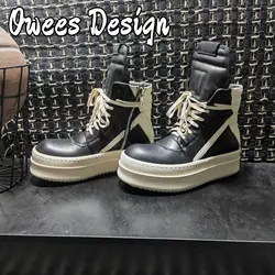 High Top Men Chunky Sneakers Real Leather Sporty Ankle Boots Lace Up Black White Casual Funky Ladies Shoes Fashion Sneakers